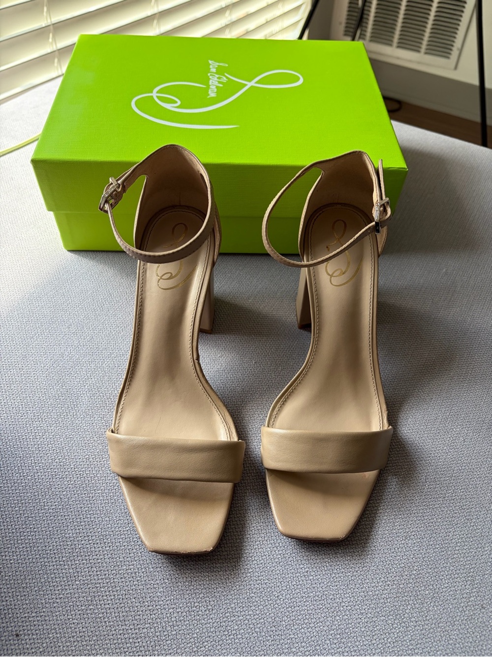 Sam Edelman Beige Ankle-Strap Block Heel